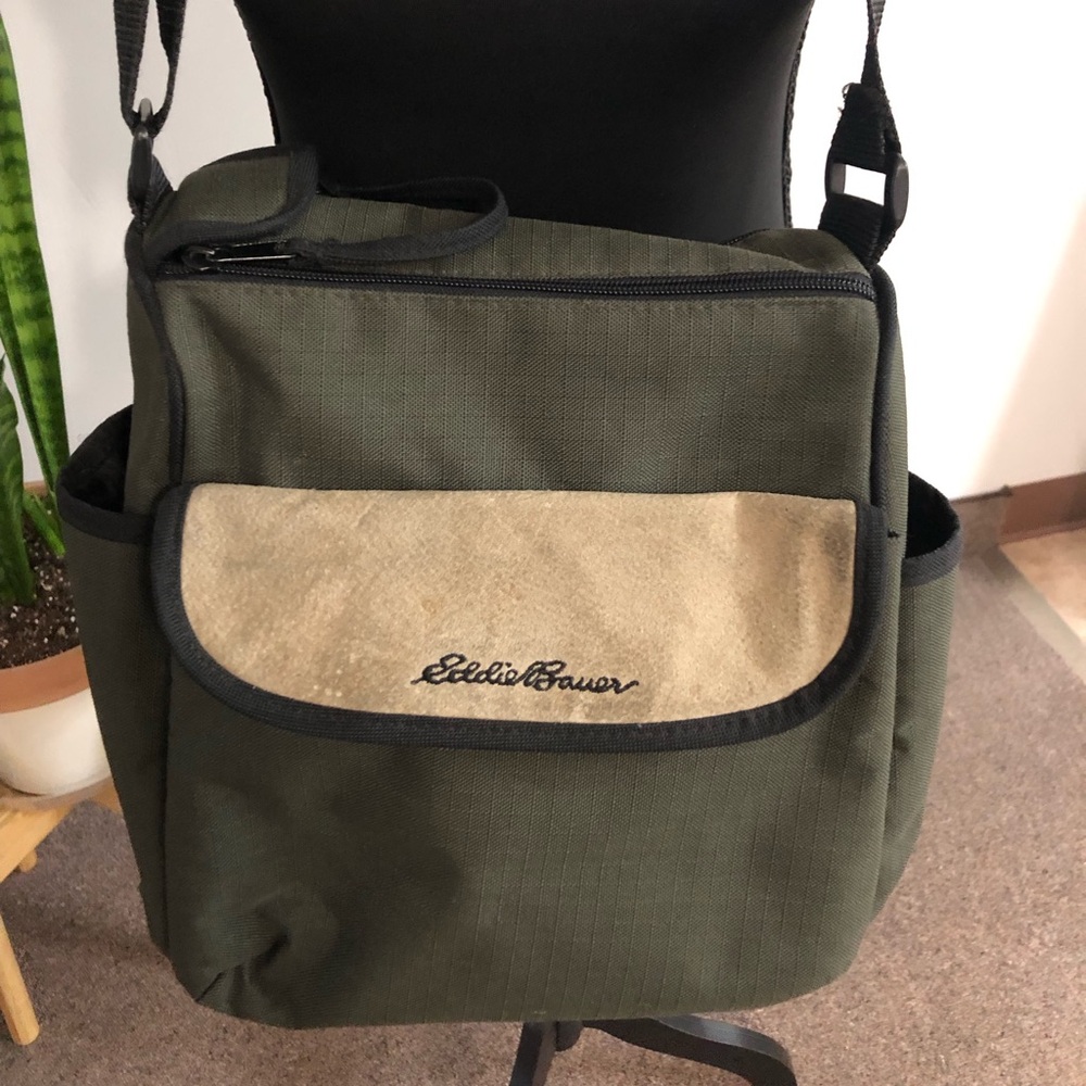 Eddie Bauer Green and Tan Messenger Bag Durable Casual Design